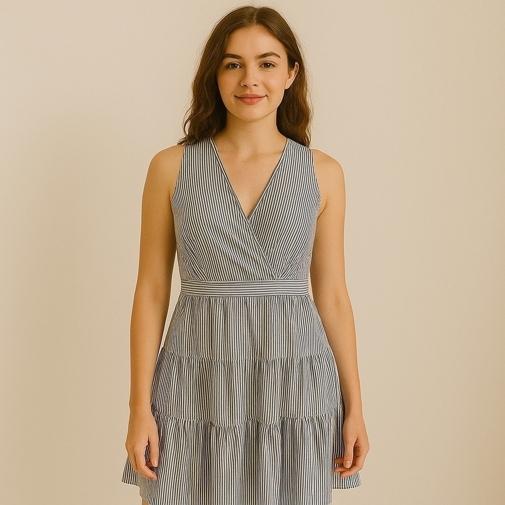 Tommy Hilfiger Textured Stripe Tiered Fit & Flare Dress – Size 14 – NWT